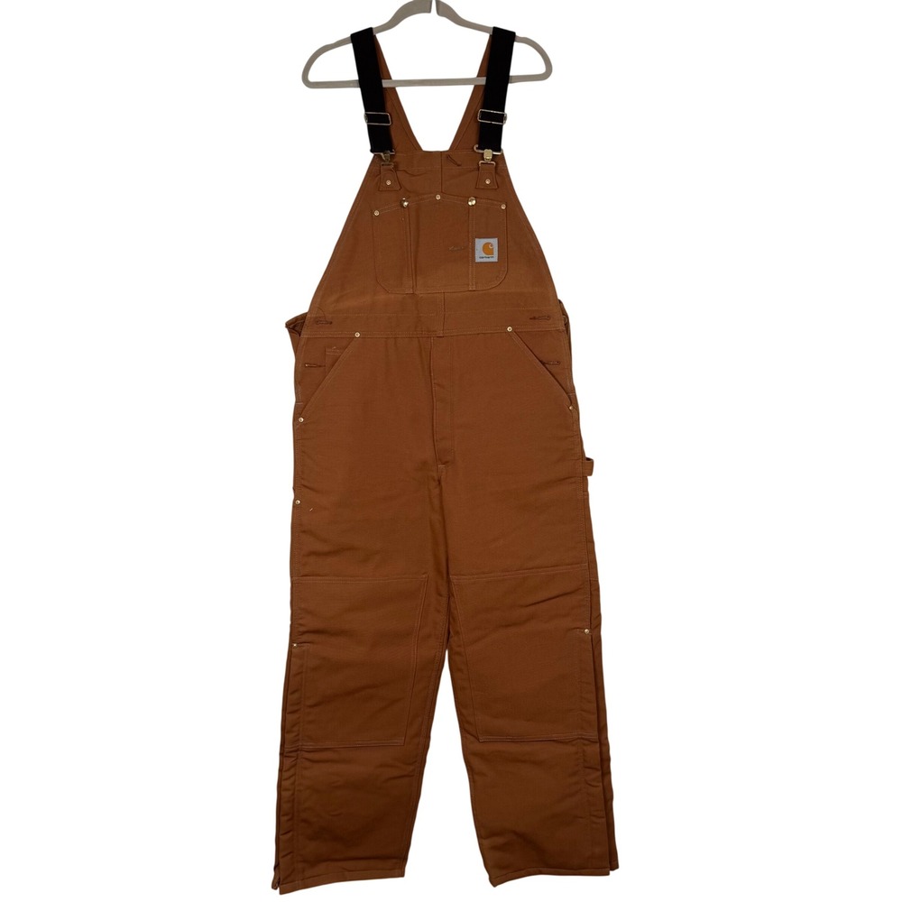 NWT Carhartt Duck Dib Overalls 38x30 Brown Double Knee Insulate Workwear USA VTG